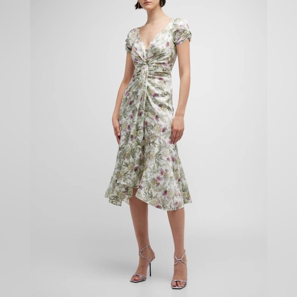 CINQ A SEPT WALKER FLORAL RUCHED MIDI DRESS SIZE US 8 NWOT - Picture 11 of 14